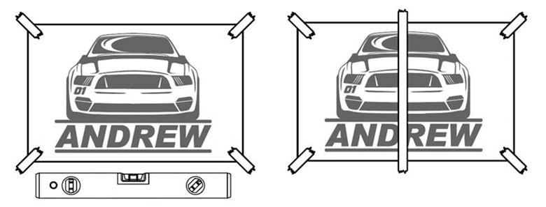 Tape the decal in position and add a center hinge strip